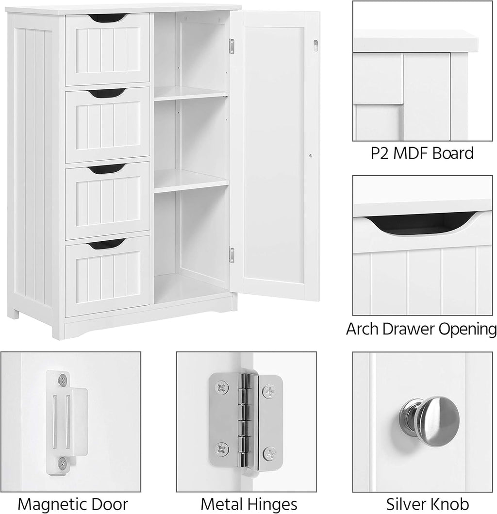 Furnny White Storage Cabinets with 4 Drawer Storage Office Bathroom Cabinet