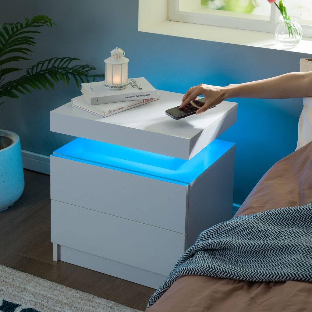 Furnny ML132 Nightstand with LED lights, 2 Drawer