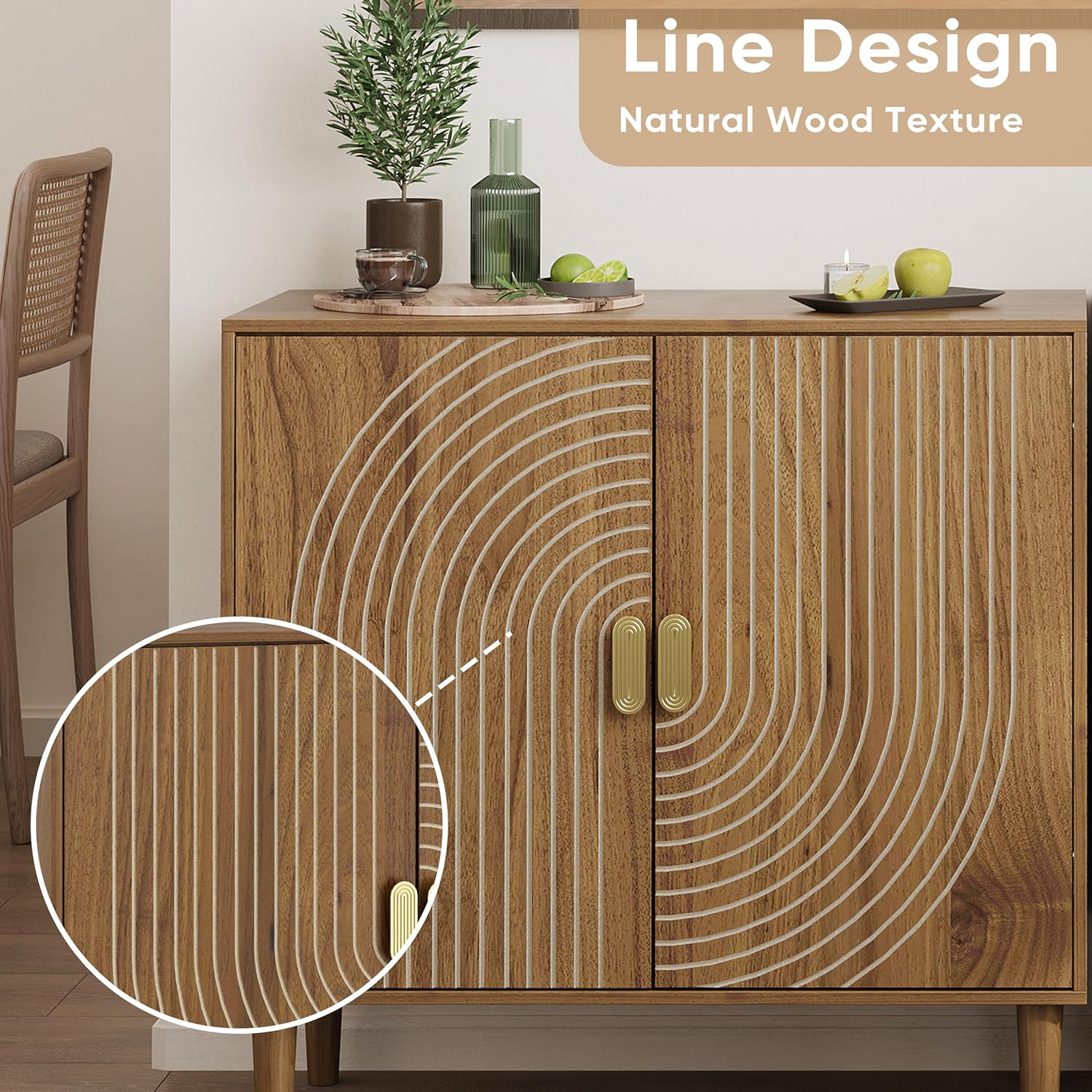 Furnny Walnut Wood Grain Cabinet Wood Storage Cabinet with Adjustable Shelf