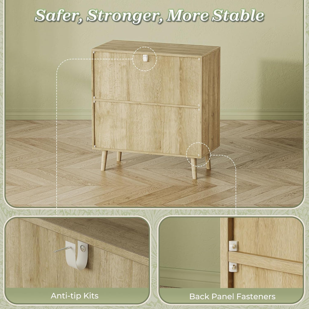 Furnny Rattan Cabinet with Storage Storage Cabinet with Rattan Decor Doors