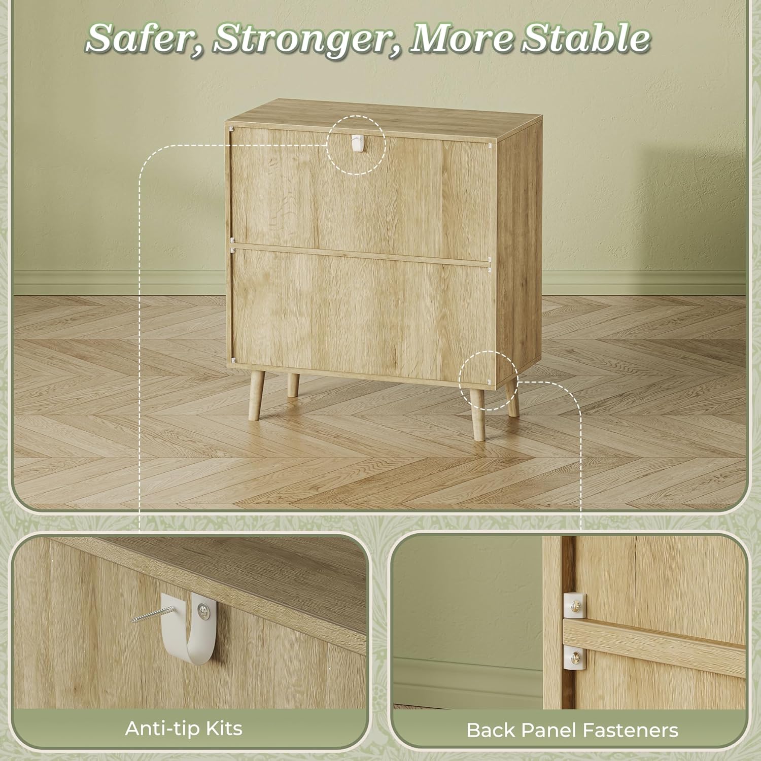 Furnny Rattan Cabinet with Storage Storage Cabinet with Rattan Decor Doors