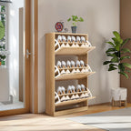 Furnny Rattan 3 Tier Shoe Cabinet with 3 Flip Drawers Adjustable Width Drawers