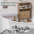 Furnny Walnut Wood Grain Shoe Cabinet with 2 Adjustable Width Flip Drawers