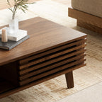 Furnny Walnut Slatted Door Coffee Table Storage/SlidingDoor/for Living Room