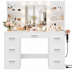 Furnny MLC1 Vanity Desk with Mirror & 10 Lights, 7 Drawers, EU Power Outlet