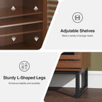 Furnny Walnut Slatted Door Cabinet  Storage Cabinet with Adjustable Shelves