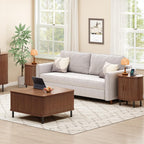 Furnny Walnut Sliding Door Nightstand  with Charging Station End Table for Small Space/Living Room/Bedroom