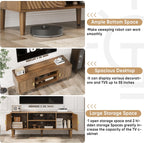 Furnny Walnut TV Stand with Line Groove Design/Adjustable Shelf/2 Cabinets