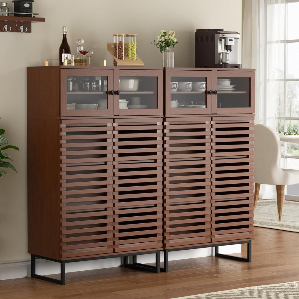 Furnny Walnut Slatted Door Cabinet  Storage Cabinet with Adjustable Shelves