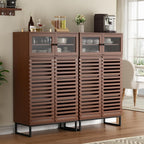 Furnny Walnut Slatted Door Cabinet  Storage Cabinet with Adjustable Shelves