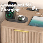Furnny VSS1 Wood Nightstand with EU Charging Station Beside Table with OpenShelf