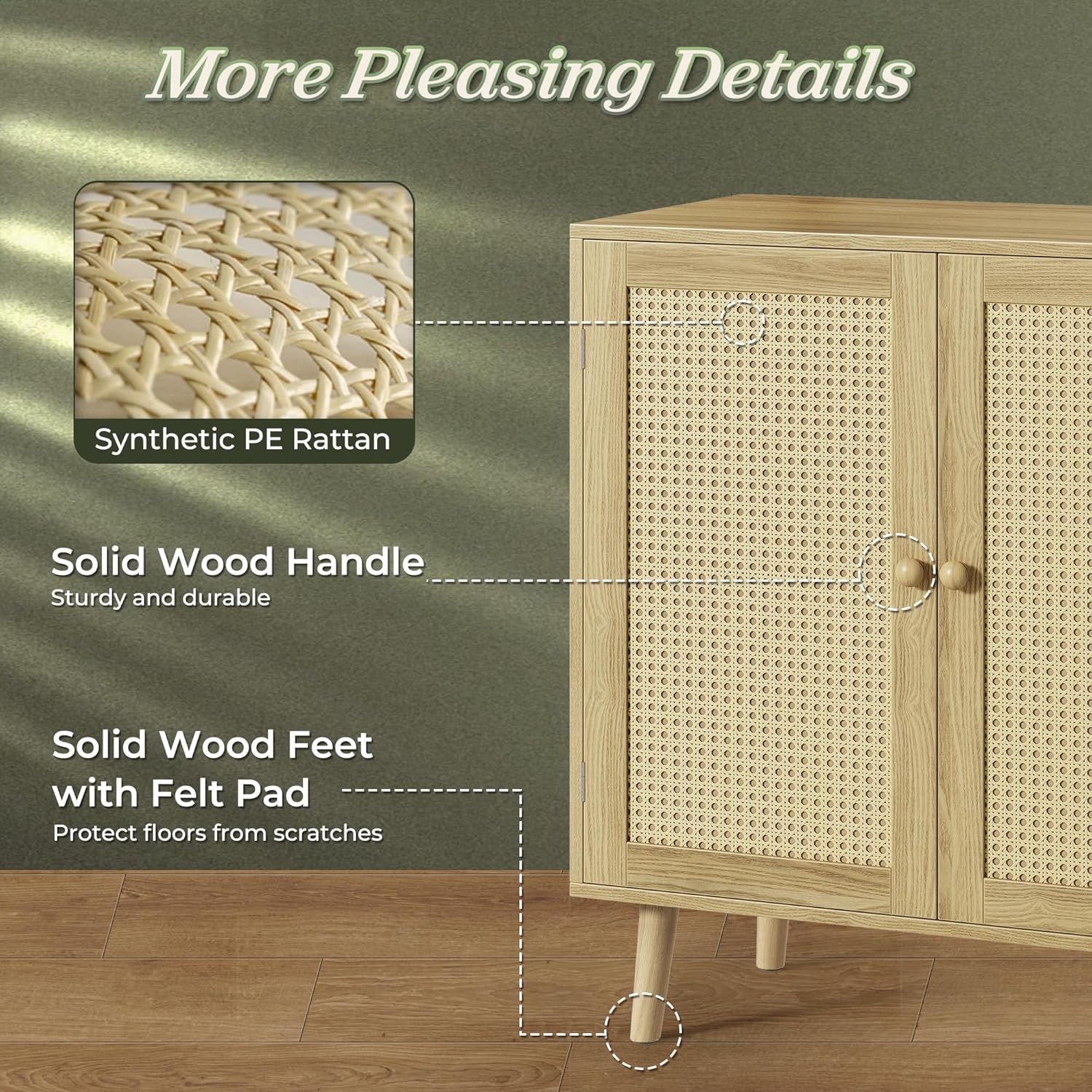 Furnny Rattan Cabinet with Storage Storage Cabinet with Rattan Decor Doors