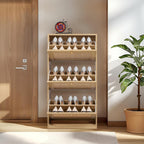 Furnny Rattan 3 Tier Shoe Cabinet with 3 Flip Drawers Adjustable Width Drawers