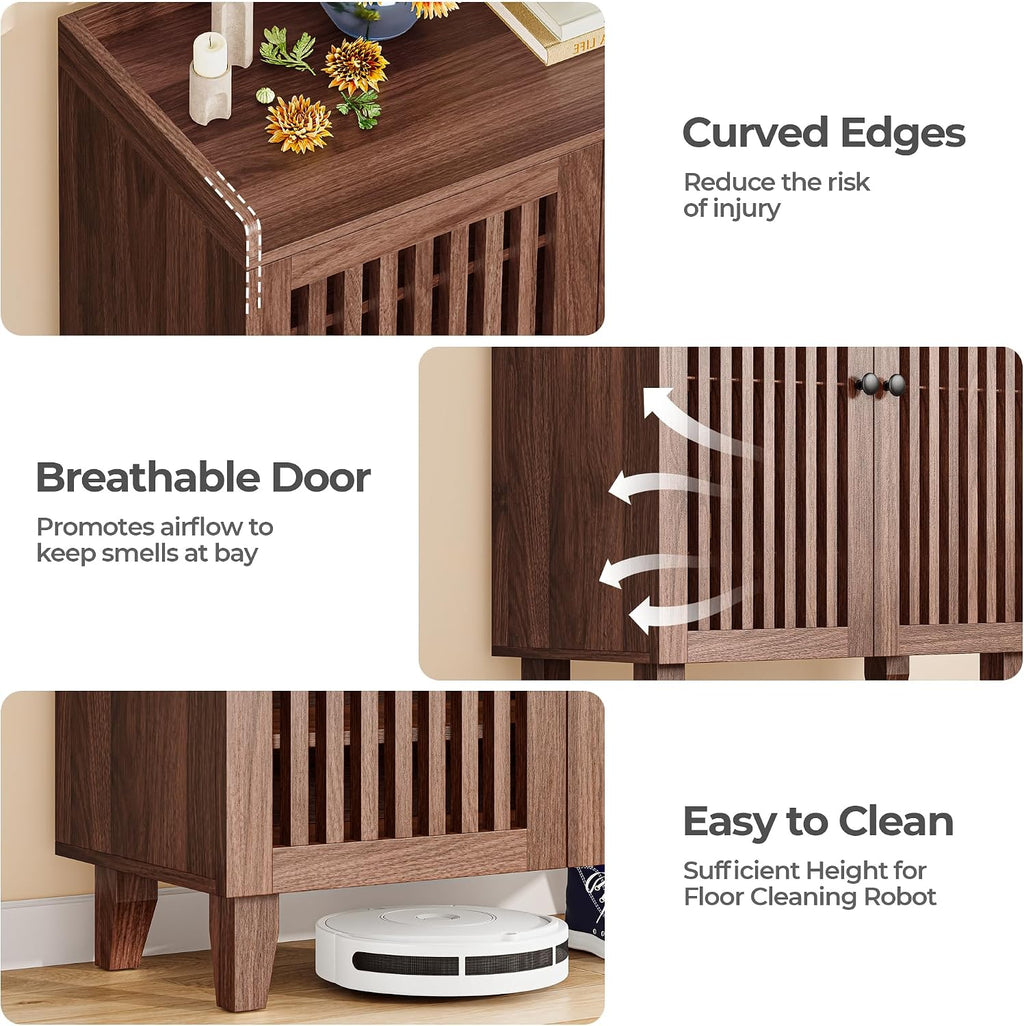 Furnny Walnut Slatted Door Shoe Cabinet 5/6-Tier Shoe Storage Shoe Rack