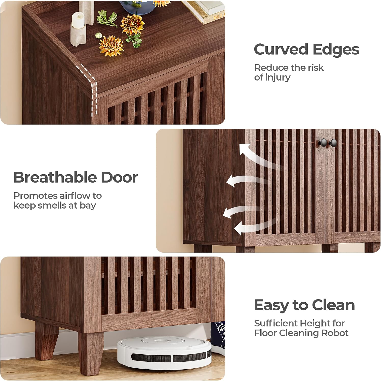 Furnny Walnut Slatted Door Shoe Cabinet 5/6-Tier Shoe Storage Shoe Rack