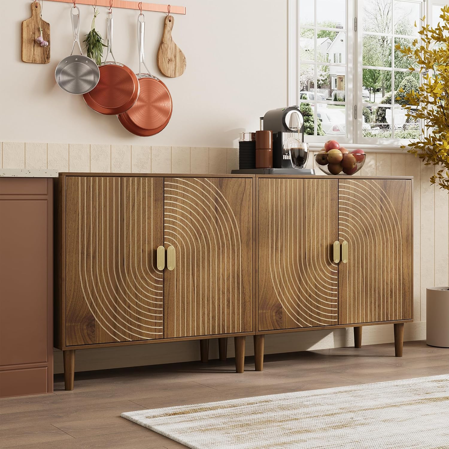 Furnny Walnut Wood Grain Cabinet Wood Storage Cabinet with Adjustable Shelf