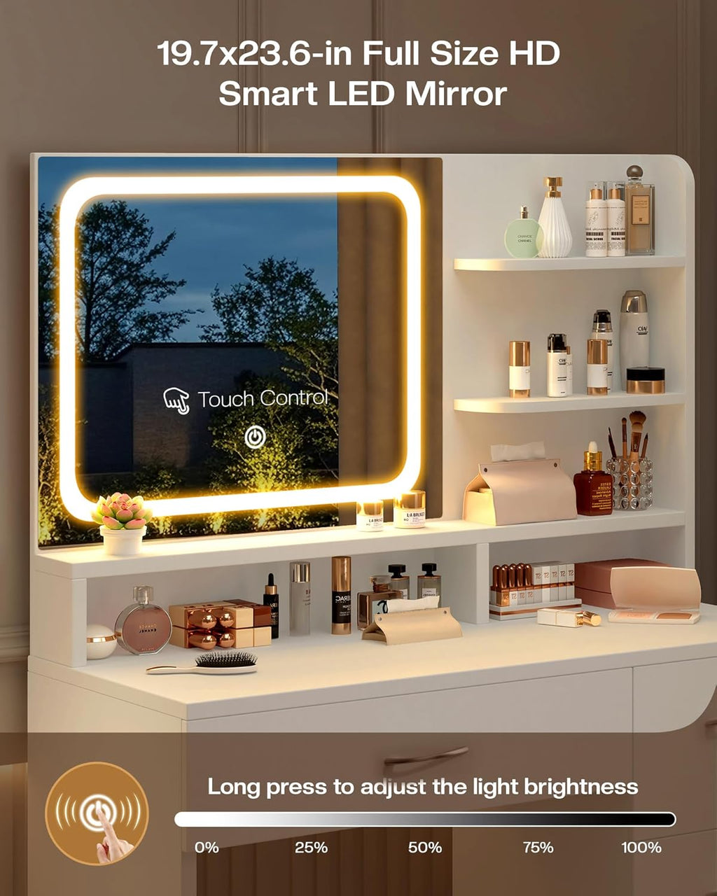 Furnny MLC2 Smart LED Mirror Makeup Vanity  with EU Charging Ports/Stool/Drawers
