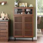 Furnny Walnut Slatted Door Cabinet  Storage Cabinet with Adjustable Shelves