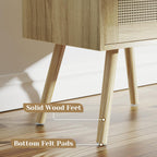 Furnny Rattan Nightstand with Charging Station Solid Wood Feet Beside Table for Bedroom/Living Room