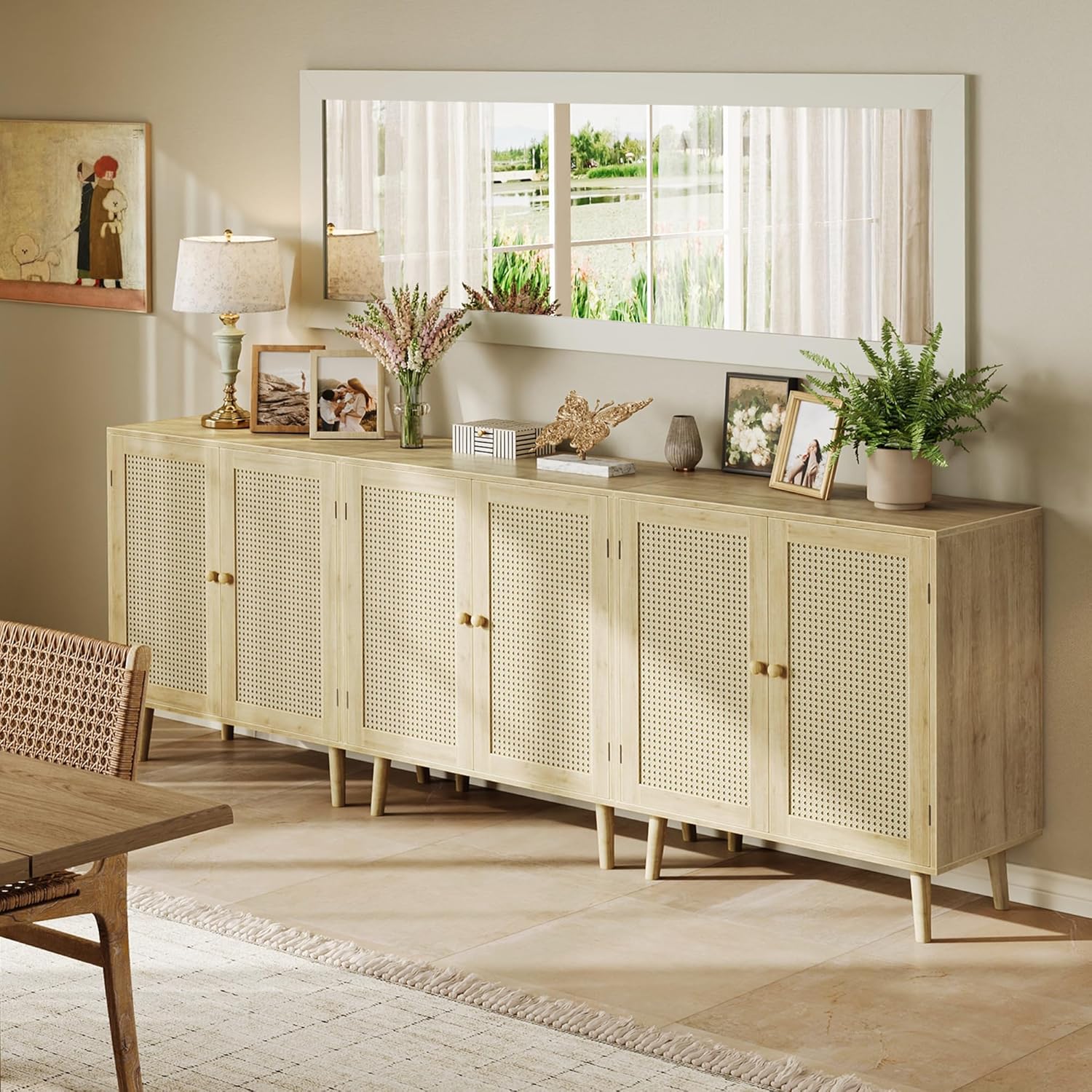 Furnny Rattan Cabinet with Storage Storage Cabinet with Rattan Decor Doors