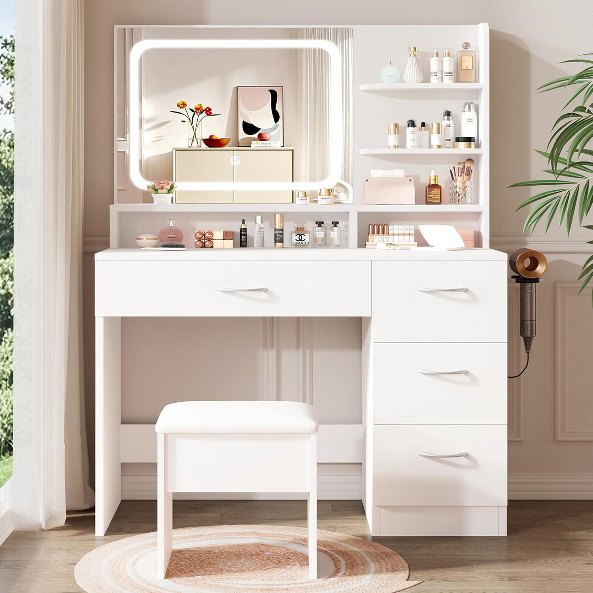 Furnny MLC2 Smart LED Mirror Makeup Vanity  with EU Charging Ports/Stool/Drawers