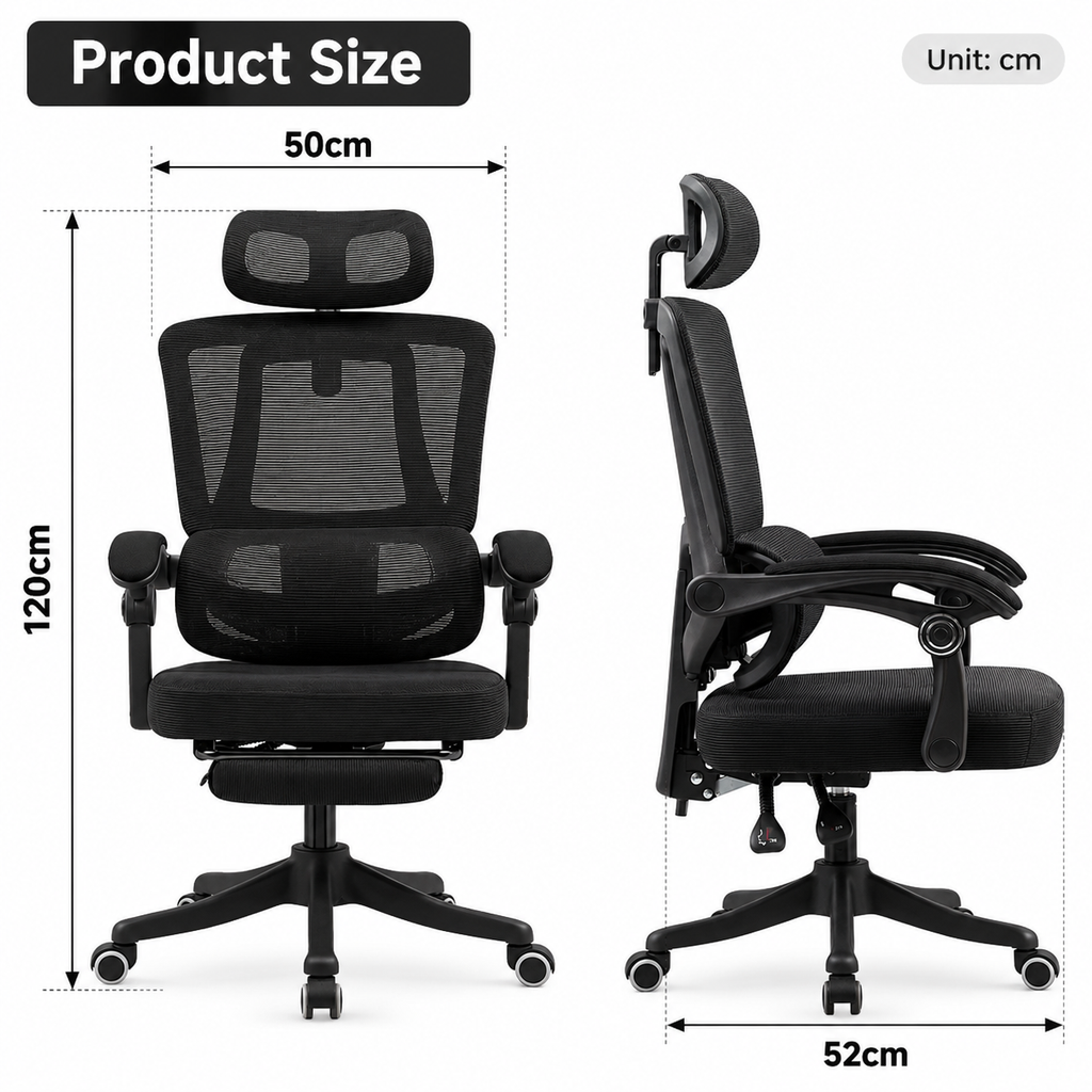 Furnny 8805 Ergonomic Office Chair with Footrest and 3-Level Adjustable Lumbar Support