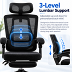Furnny 8805 Ergonomic Office Chair with Footrest and 3-Level Adjustable Lumbar Support