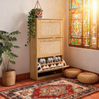 Furnny Rattan 3 Tier Shoe Cabinet with 3 Flip Drawers Adjustable Width Drawers