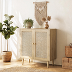 Furnny Rattan Cabinet with Storage Storage Cabinet with Rattan Decor Doors